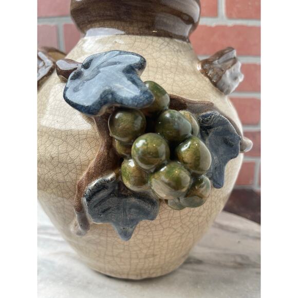 Vintage Crackle Glaze Grape Cluster Pottery Vase Jug Rustic Farmhouse 9.5" - Picture 7 of 8